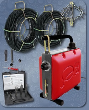DRAIN CLEANING MACHINE POWERFRÄSE 200, COMPLETE PACKAGE 16 + 22 MM SPIRAL WITH TOOLS AND PROTECTION HOSE